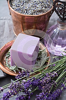 Lavender soap and perfume oil, made from fresh lavender flowers, aroma spa treathment and bodycare for women