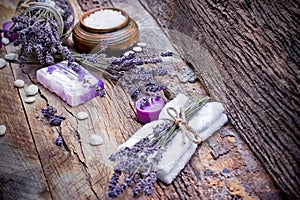 Lavender soap, scented salt and spa stones