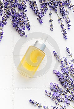 Lavender spa. Lavender natural essential oil and fresh lavender