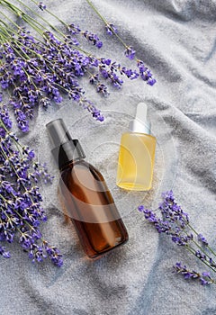 Lavender spa. Lavender natural essential oil and fresh lavender