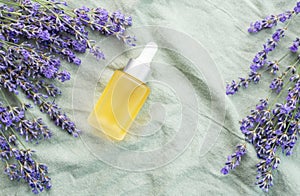 Lavender spa. Lavender natural essential oil and fresh lavender