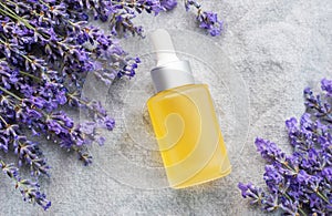 Lavender spa. Lavender natural essential oil and fresh lavender