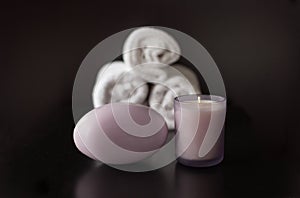 Lavender Spa Soap and Candle with White Towels