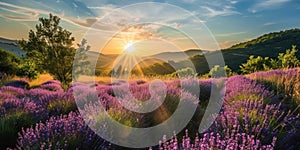 Lavender Sunrise, Rolling Hills and Magical Atmosphere, UHD Scenic Beauty, generative ai