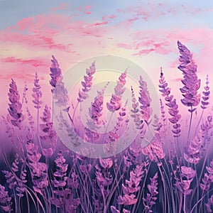 Lavender Sunset: Detailed Acrylic Painting With Romantic Flair