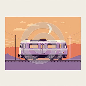 Lavender Train At Sunset: Mid-century Illustration Inspired By Annibale Carracci