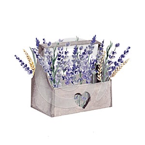 Lavender watercolor hand painted provence box cereal wheat