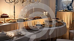 a lavish buffet table brimming with an extravagant spread