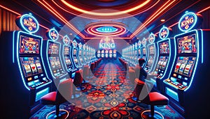A Lavish Casino Interior with Abundant Slot Machines