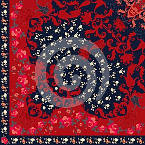 Lavish floral and paisley pattern. Quarter of ethnic shawl in russian style