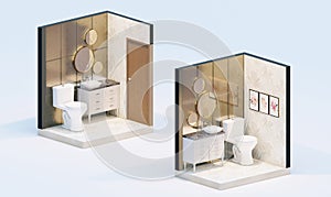 Lavish powder toilet isometric interior with gold accents