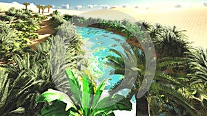 Lavish spectacular plant life on desert later in the day, 3d rendering