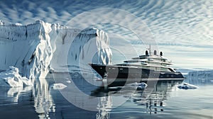 A lavish yacht stands proudly in front of an icebergdotted sea symbolizing the enduring allure and tragedy of the