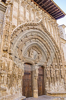 The lavishly decorated entrance of Iglesia de Santa Maria in Requena, Spain