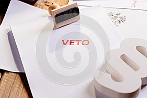 Law act with red veto stamp. photo