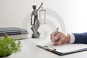 Law, advice and Legal services concept. Lawyer and attorney having team meeting at law firm.