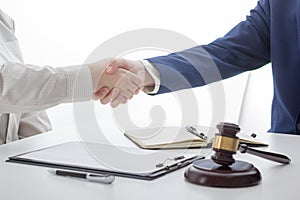 Law, advice and Legal services concept. Lawyer and attorney having team meeting at law firm.