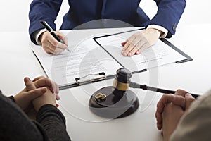 Law, advice and Legal services concept. Lawyer and attorney having team meeting at law firm.