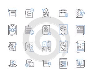 law agency outline icons collection. Law Firm, Lawyer, Practice, Attorney, Solicitors, Barristers, Chambers vector and