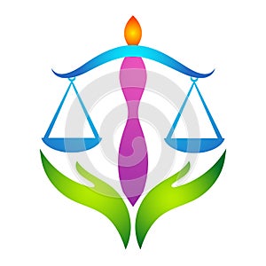 Law balance with hands logo icon.