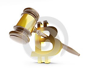 Law bitcoin on a white background 3D illustration, 3D rendering