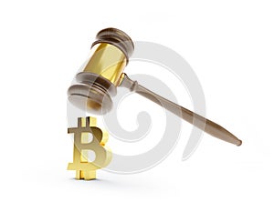Law bitcoin on a white background 3D illustration, 3D rendering