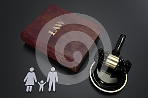Law Book and gavel on the table with family figure child care law concept
