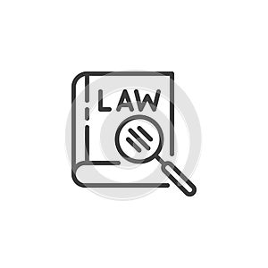 Law book and Magnifying Glass line icon