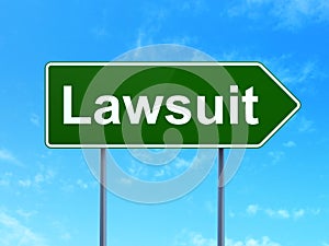 Law concept: Lawsuit on road sign background