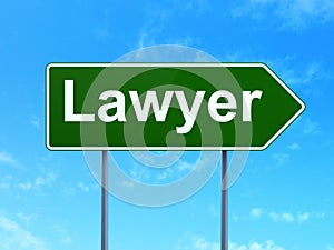 Law concept: Lawyer on road sign background