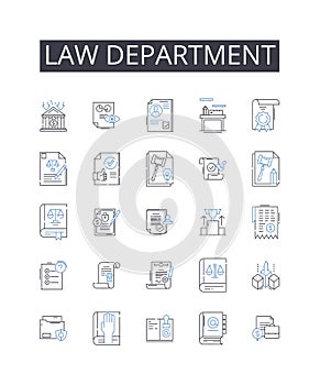 Law department line icons collection. Thrifty, Economical, Fiscal, Cost-effective, Affordable, Frugal, Saver vector and