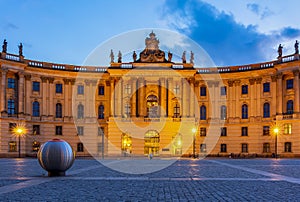 Law faculty of Humboldt university of Berlin on Bebelplatz square at night, Berlin, Germany