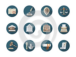 Law firm flat round icons set
