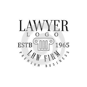 Law Firm And Lawyer Office Black And White Logo Template With Greek Pillar Justice Symbol Silhouette