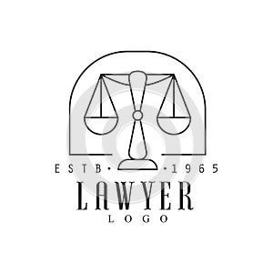 Law Firm And Lawyer Office Black And White Logo Template With Market Balance Justice Symbol Silhouette