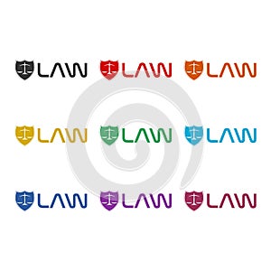 Law firm and shield Icon isolated on white background color set
