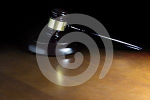 Law gavel on wooden table