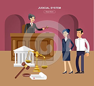 Law horizontal banner set with judical system elements isolated