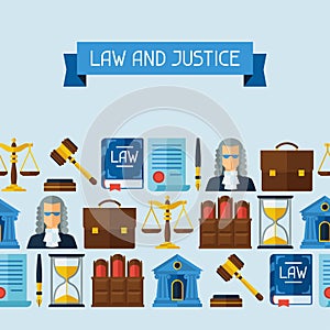 Law icons seamless pattern in flat design style