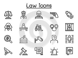 Law icons set in thin line style