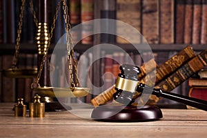 Law. Judge`s office. Judge`s gavel, legal decision