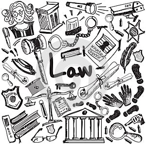 Law and judgement education handwriting doodle icon of justice s