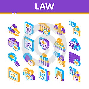 Law And Judgement Isometric Icons Set Vector