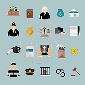 Law and judgment concept flat icons set photo