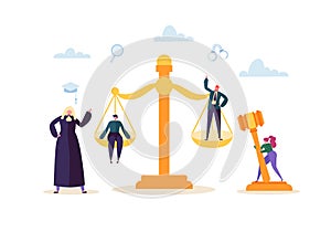 Law and Justice Concept with Characters and Judical Elements, Gavel, Lawyer. Judgment and Court Jury People