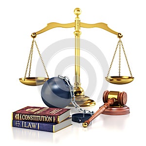 Law and Justice concept. Gavel of the judge, books of law and constitution