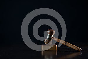 Law and Justice concept image, Lady Justice and gavel  on rustic books background