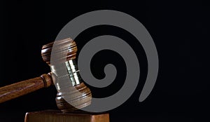 Law and Justice concept image, Lady Justice and gavel  on rustic books background