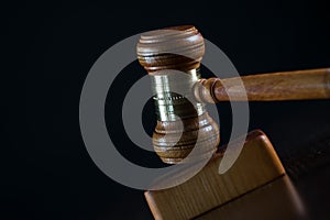 Law and Justice concept image, Lady Justice and gavel  on rustic books background