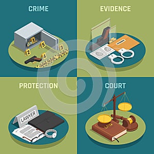 Law Justice Concept Isometric Icons